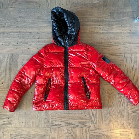 Women’s Glossy Red and Black Calvin Klein Puffer - Picture 1 of 5